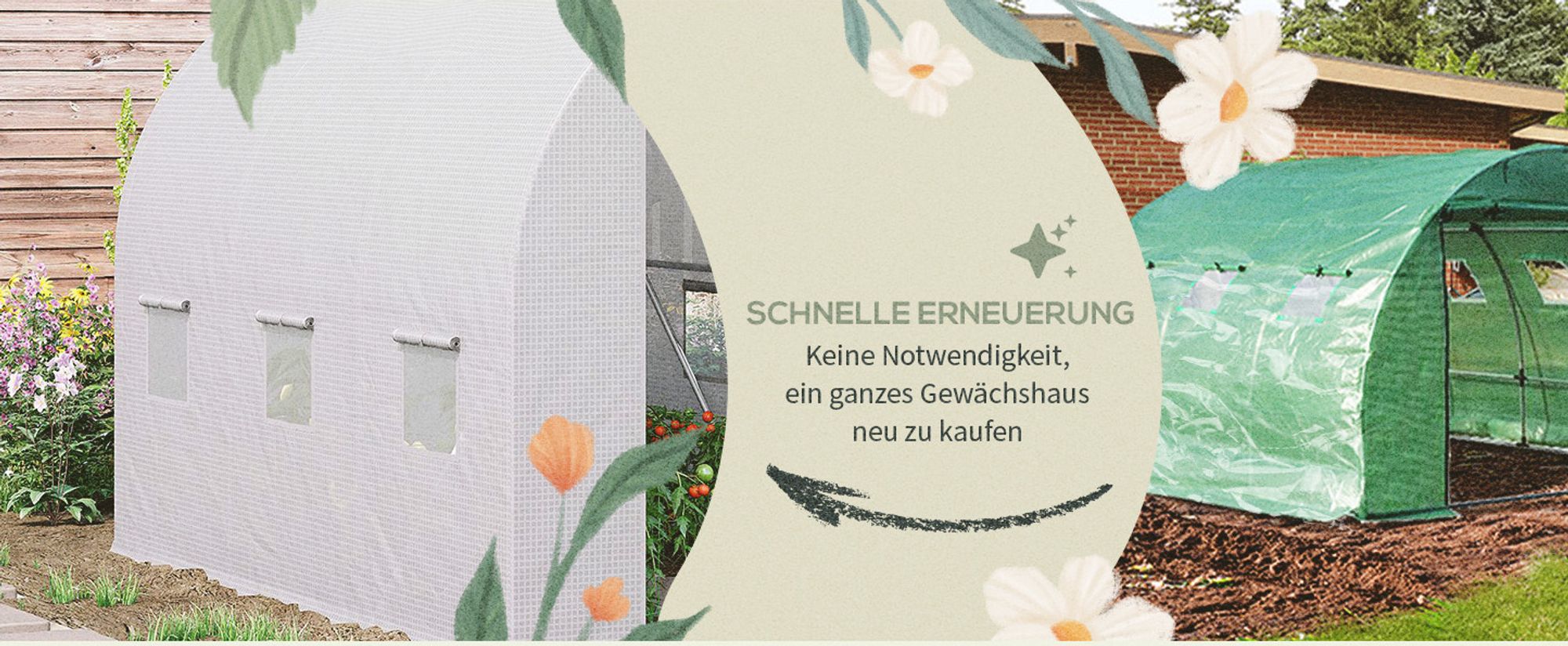 Outsunny Polyethylenfolie 3x2x2m Ersatzfolie mit 6 Fenster für Folientunnel