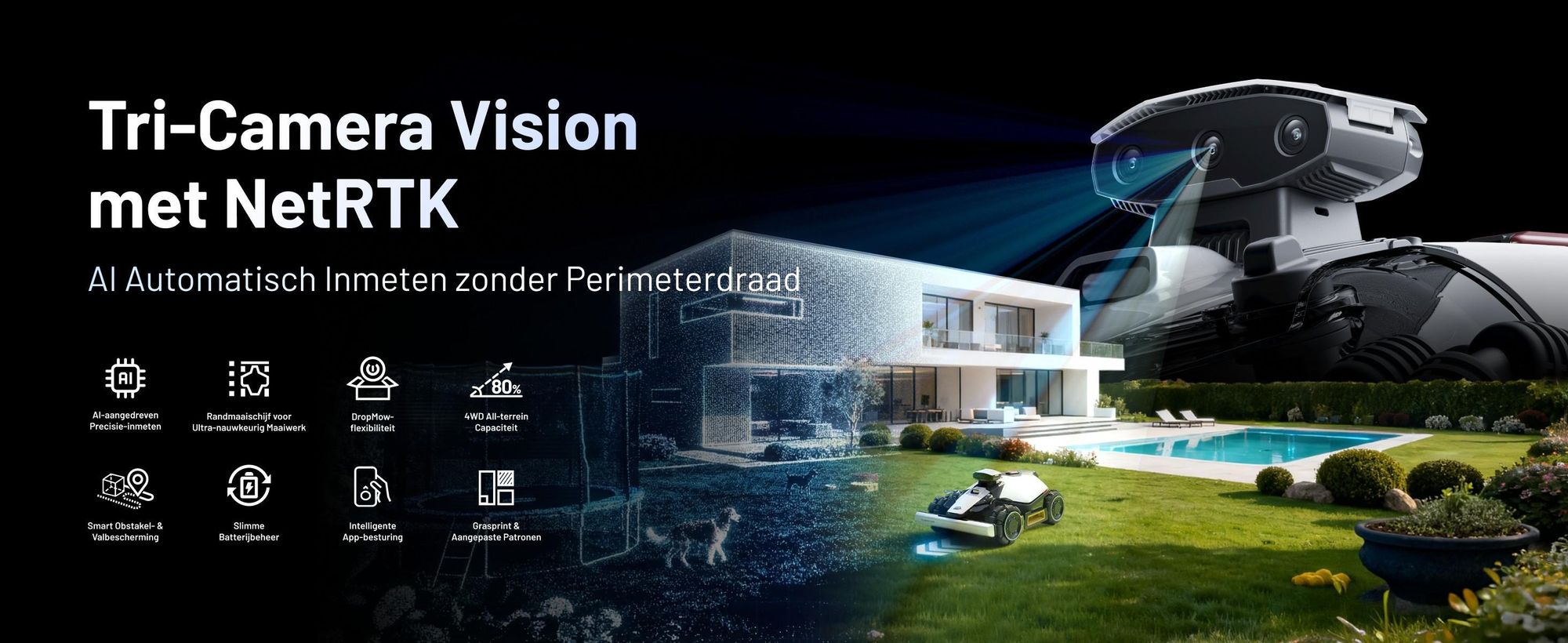Robotmaaier Mammotion LUBA Mini 2 AWD 1000 met garage en wasstandaard, zonder kabels, 1000m², maait langs de randen, DropMow, auto-kaartgeneratie, APP