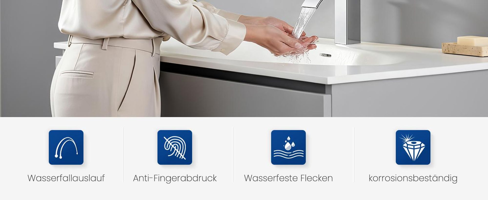 CECIPA MAX Wasserhahn Bad Schwarz,Wasserfall Waschtischarmatur Einhandmischer Armatur Waschbecken mit Auslauf Höhe 85 MM,Wassersparend, Energiesparend