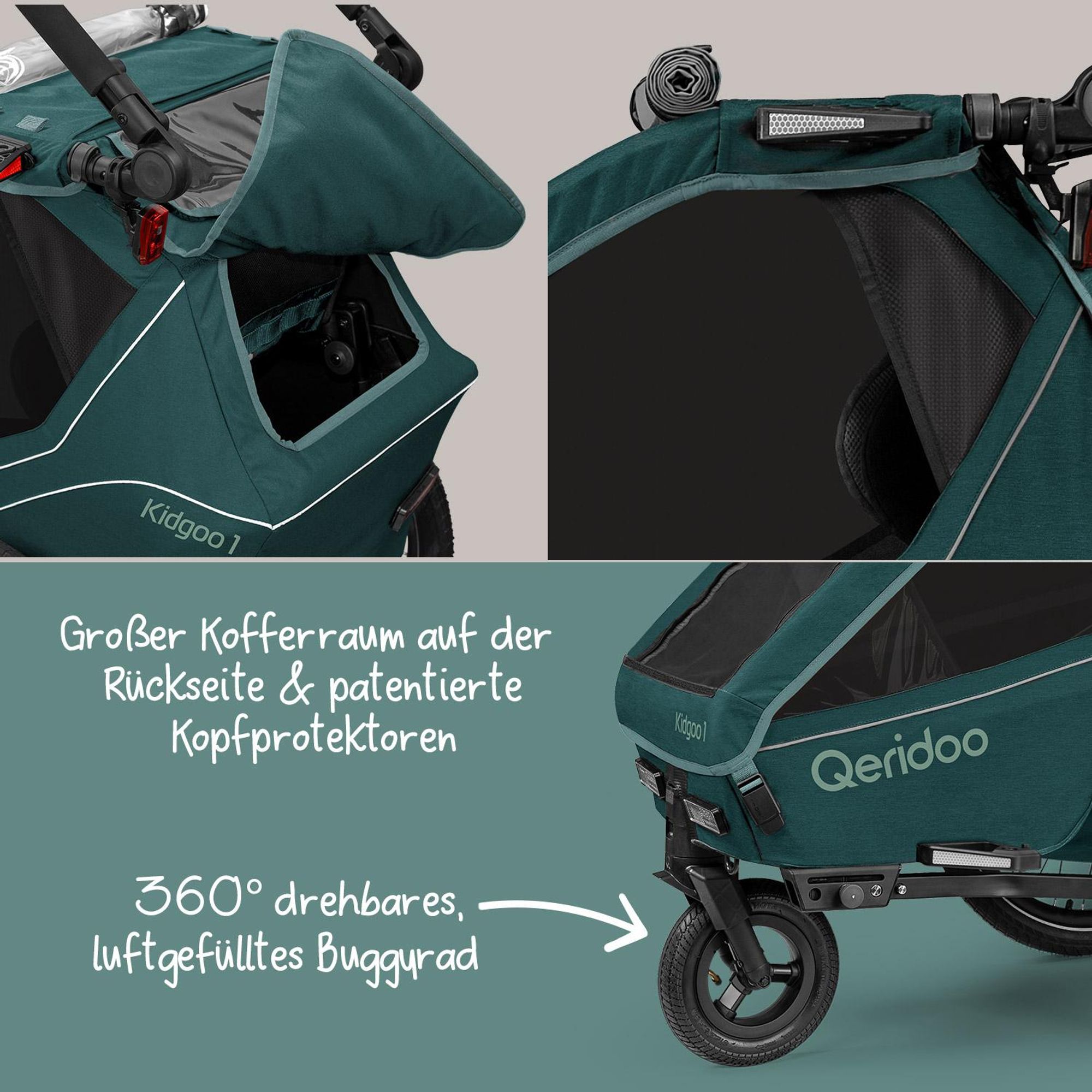 Qeridoo Kidgoo 1 - Kinderfahrradanhänger für 1 Kind, Farbe: Pacific Blue