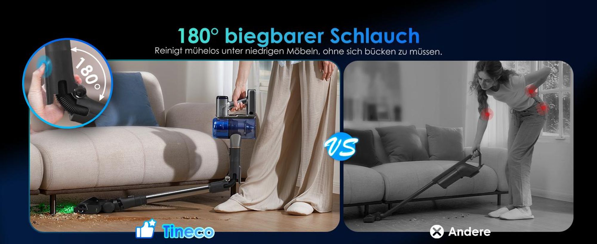 Tineco PURE ONE S70 Akku Staubsauger, 200 AW, LED, 3DSense Pro Reinigungssystem, 95 Min. 6-stufiges Filter, ZeroTangle-Bürste, Handstaubsauger