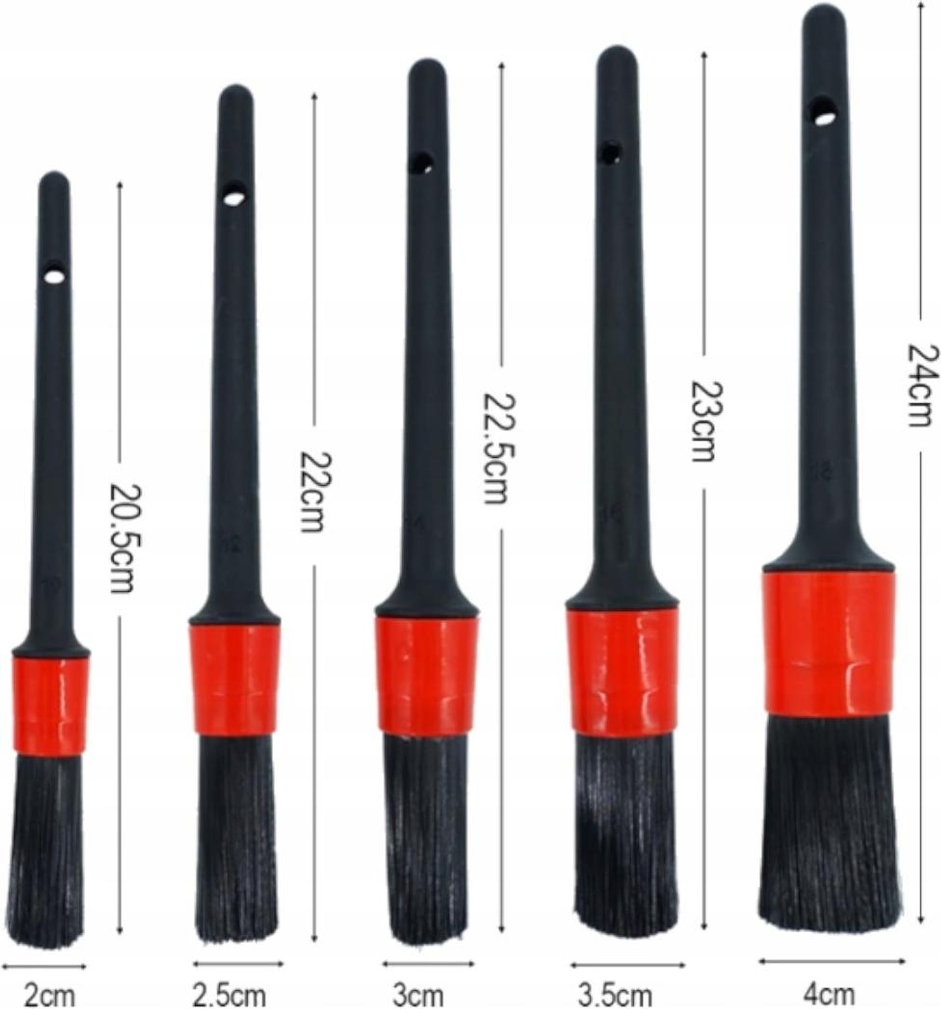 LUXTOM | Sada kefiek na detailné čistenie, 5 kusov, 20-40 mm, na hliníkové disky, interiér auta, motorky, kefa na prach, kefa na ráfiky, čistiaca kefa
