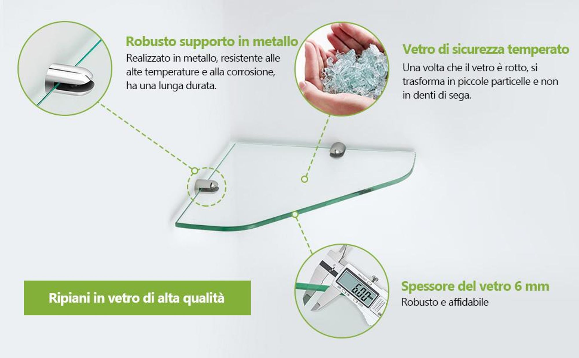 S'AFIELINA ripiano in vetro ripiano doccia ripiano angolare in vetro 6 mm temperato ripiano in vetro doccia ripiano in vetro per bagno ripiano doccia 230 x 230 mm, 1 pezzo