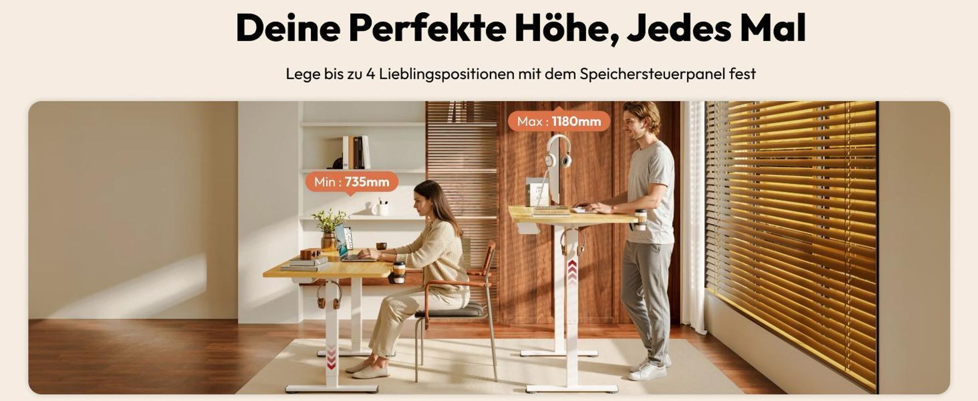 SANODESK QS1 Höhenverstellbarer Schreibtisch 200x80cm elektrisch 4 Memory-Funktion Antikollisionsschutz 70 kg Tragkraft Haken Kabelmanagement (Ahorn)