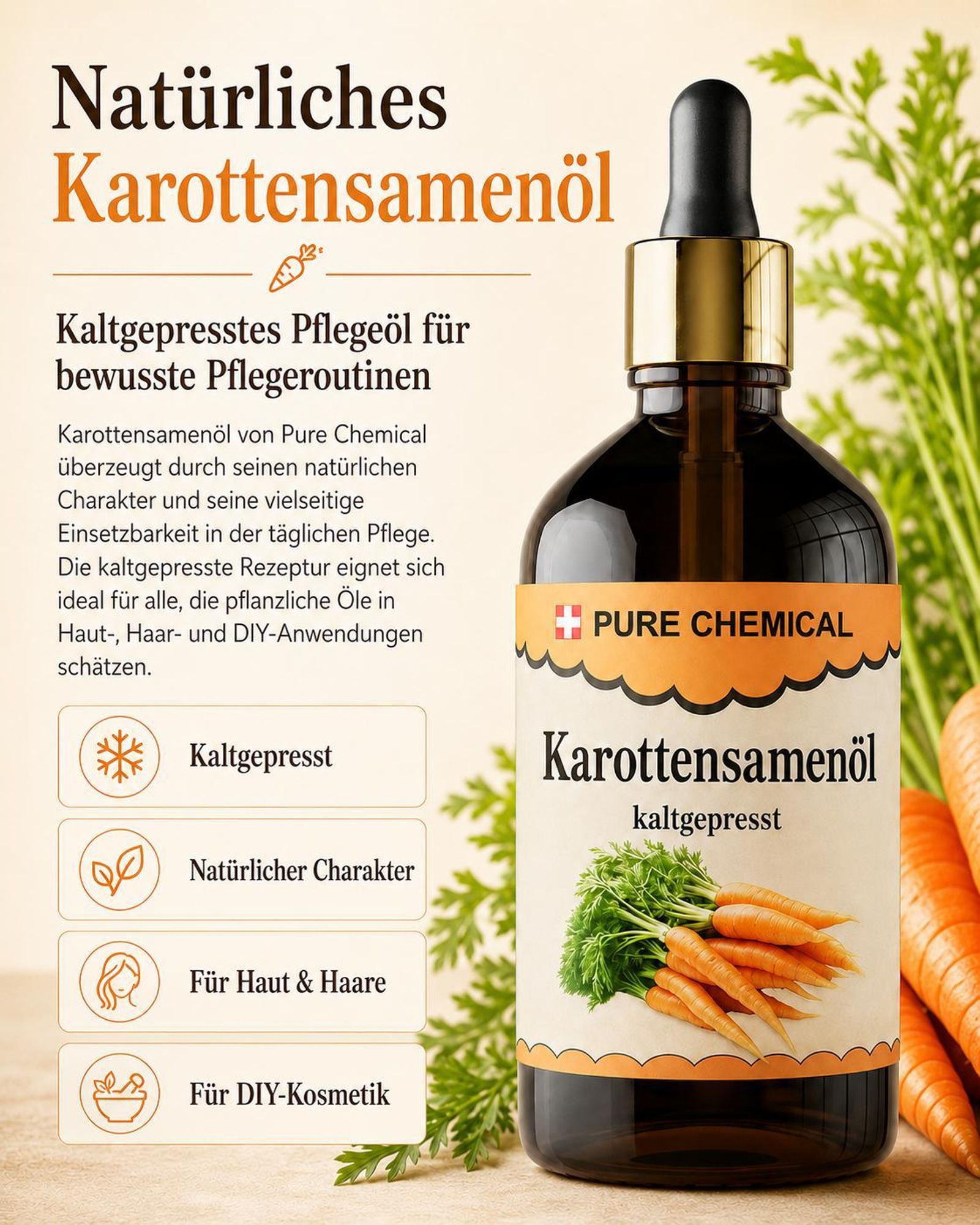 PURE CHEMICAL | Karottenkernöl | unraffiniert | kaltgepresst | 100 ml