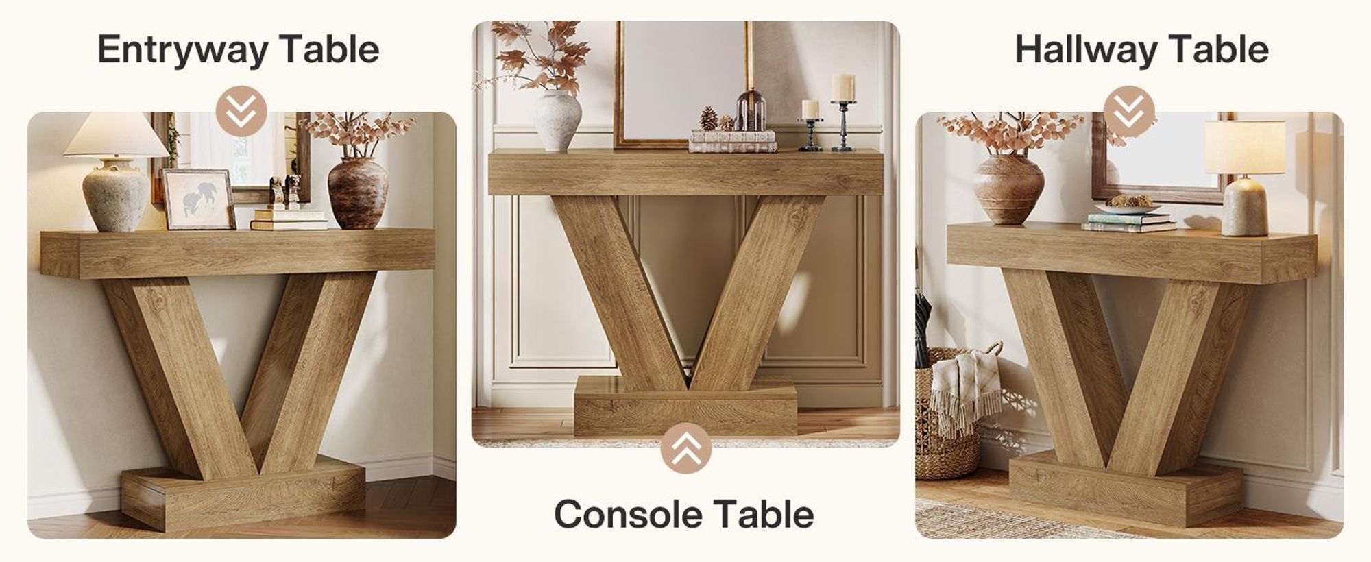Tribesigns Table console 105 cm, avec pieds en V, pour le salon, le couloir, l'entrée, le hall, l'entrée, marron