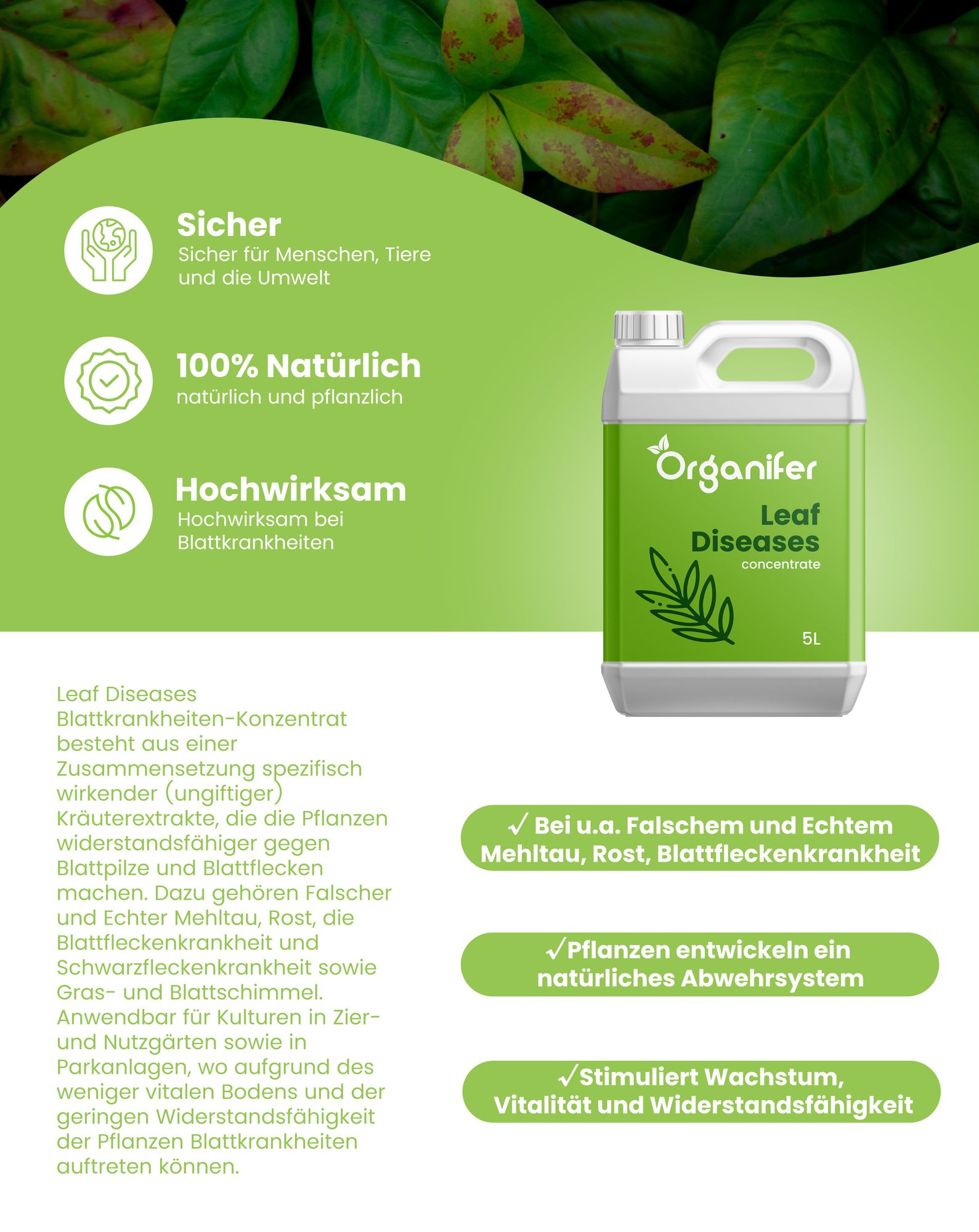 Leaf Diseases Blattkrankheiten-Konzentrat - 500 ml für 500 m2- Organifer