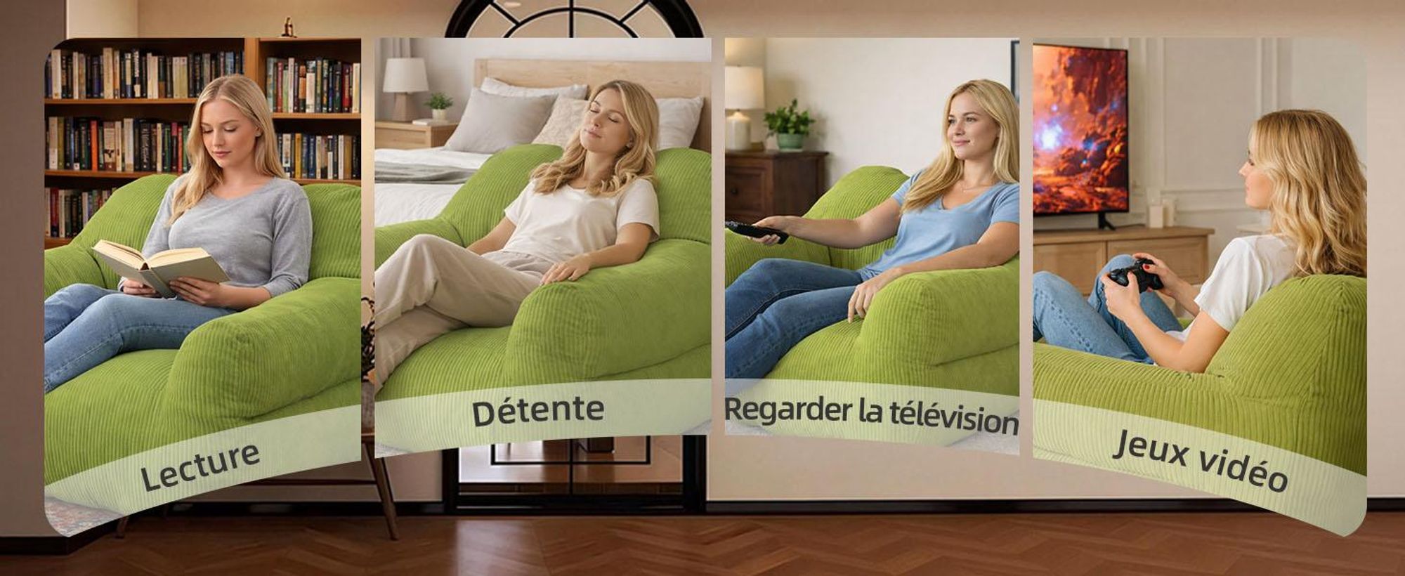 Pouf géant pour adulte, rembourrage en mousse déchiquetée, canapé de sol moelleux, forme carrée, vert gazon