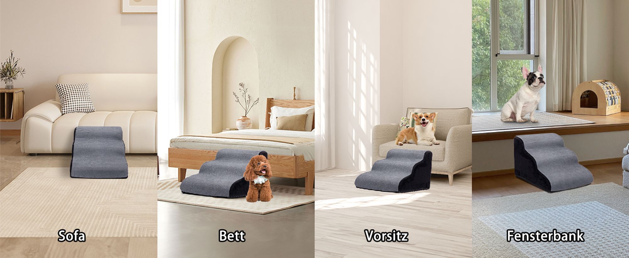 Nobleza Hundetreppe für Kleine Hunde, 3 Stufen Waschbarem Bezug und Rutschfestem Boden 56x40x35cm