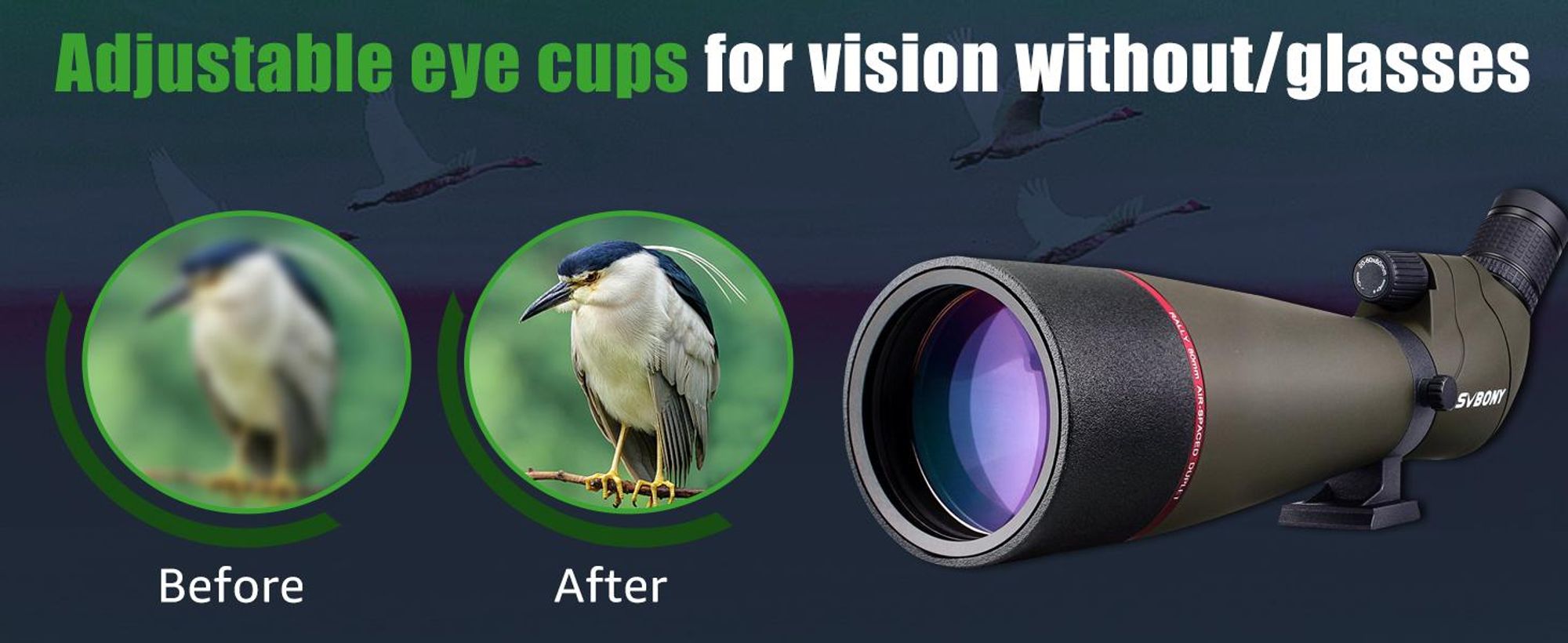 Svbony SV13 pozorovací dalekohled, dalekohled 20-60x80, vodotěsný pozorovací dalekohled HD s přenosným pouzdrem, optika Porro Prism FMC úhlová