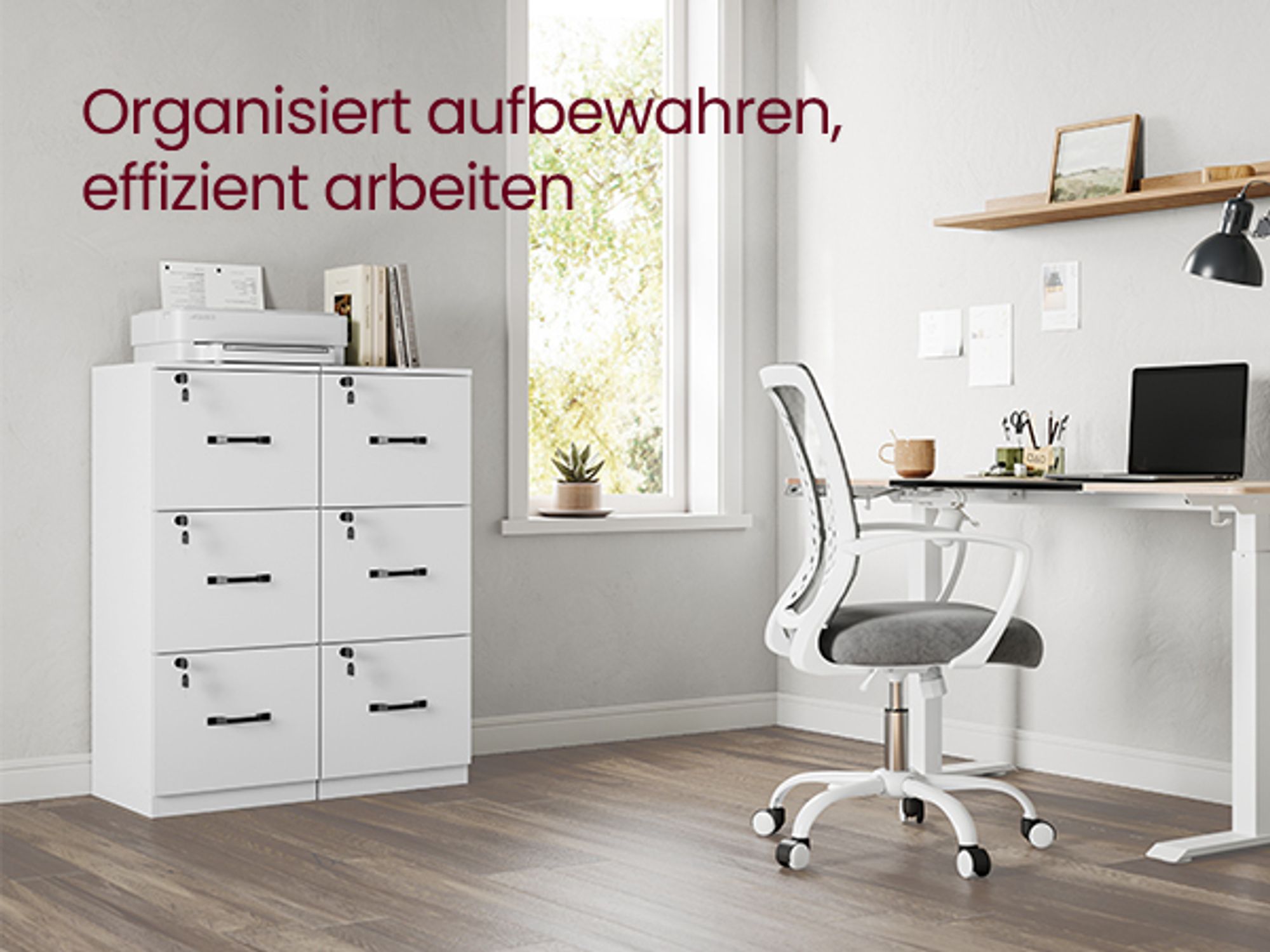 VASAGLE Aktenschrank Büroschrank, Druckerständer, mit 3 Schlösser, verstellbare Hängestange