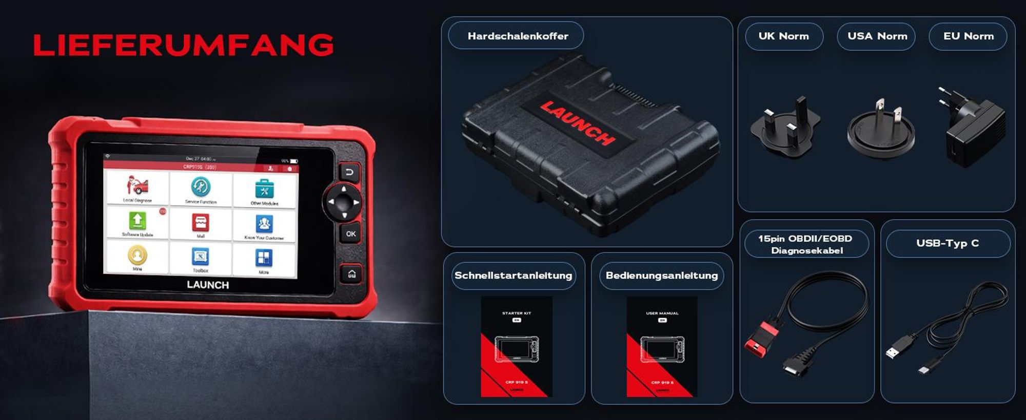LAUNCH CRP919S OBD2 Diagnosegerät Auto,Vollsystem-Diagnose mit 35 Servicefunktionen, Aktivtests und Ferndiagnose