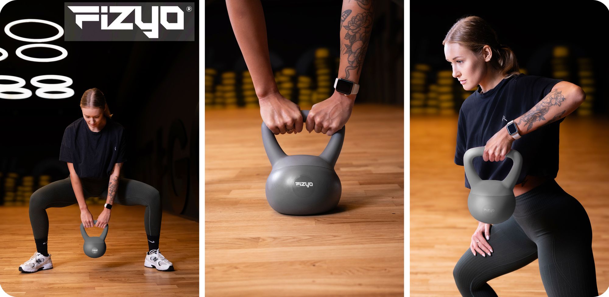 Osoba ćwiczy przy pomocy ciężarka hantla miękki kettlebell FIZYO