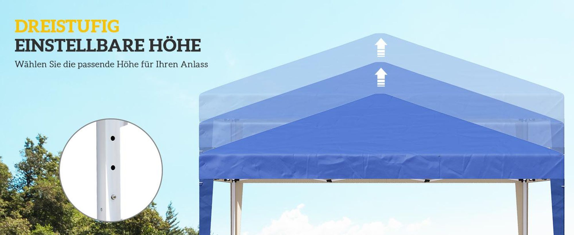 Outsunny Pavillon ca. 3x3m, wasserabweisend Stabil Winterfest Pop-up Faltpavillon, UV Schutz, Faltbar Partyzelt Gartenzelt mit Tasche, Gartenpavillon für Camping Garten, Blau