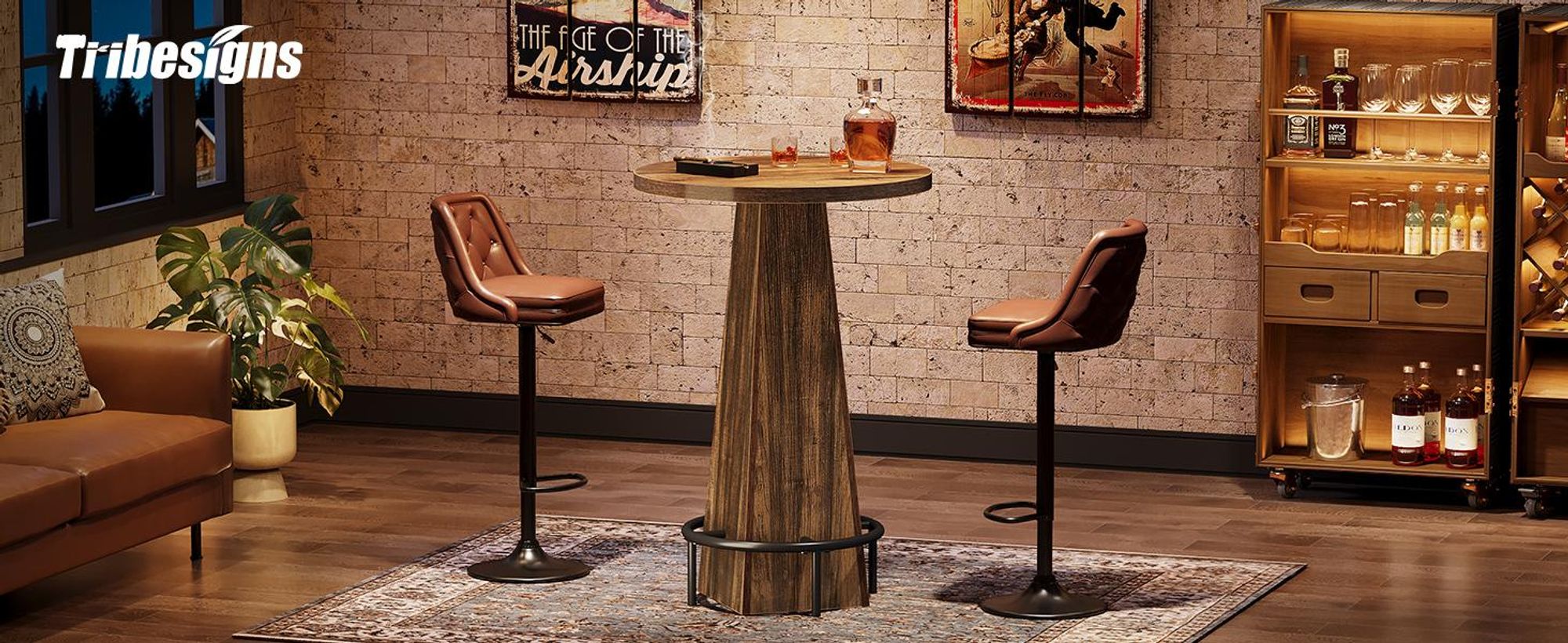 Tribesigns Bartisch, 95 cm hoher runder Stehtisch für kleine Bars, Esszimmer, Küche, rustikales Braun (nur Tisch)