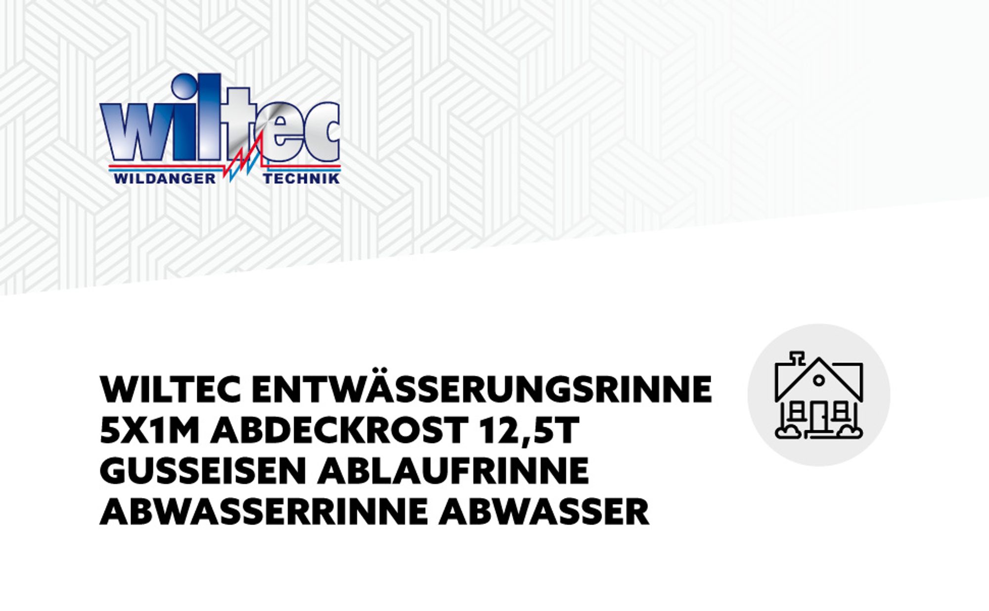 Wiltec Entwässerungsrinne 5x 1 m mit Abdeckrost aus Gusseisen – 12,5 t Traglast – Ablaufrinne für Abwasser und Regenwasser – Abwasserrinne