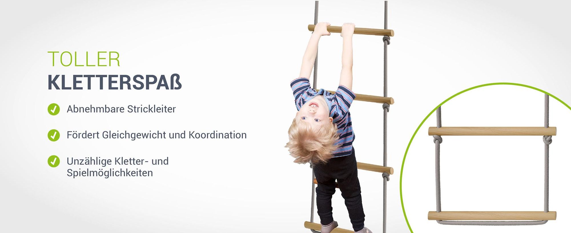 Juskys Sprossenwand für Kinder - Indoor Klettergerüst mit Turnringen und Strickleiter