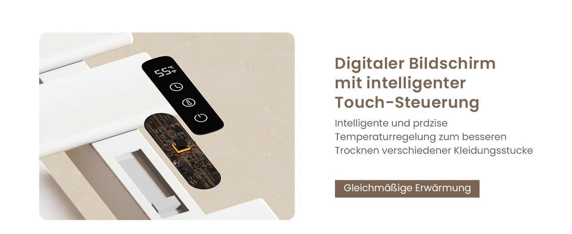 EMKE Handtuchwärmer elektrisch Intelligente Badheizkörper, 1000X500mm 320W Recht Anschluss Handtuchheizkörper Wifi APP Steurung Touch LCD Timer 1-9H, IPX5 Weiß