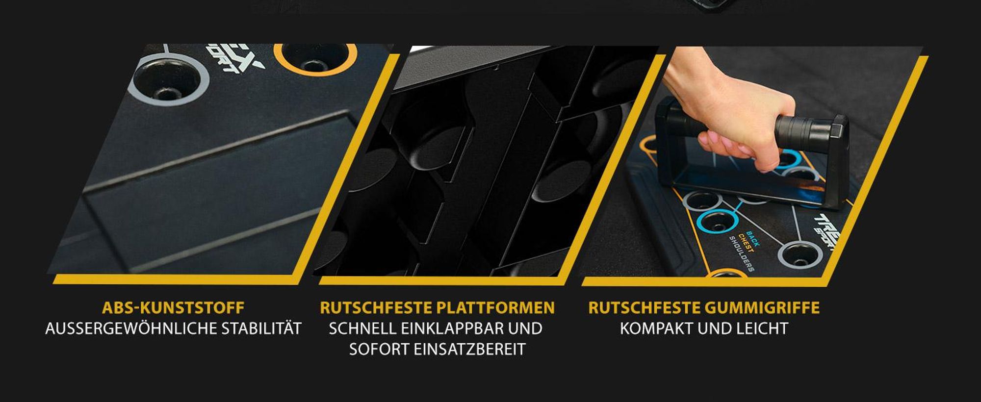 TREX SPORT Liegestützbrett TX-010PUB | Push-Up Board klappbar mit Griffen | Fitnessgerät für Brust, Trizeps, Schultern, Liegestützgriff bis 100 kg