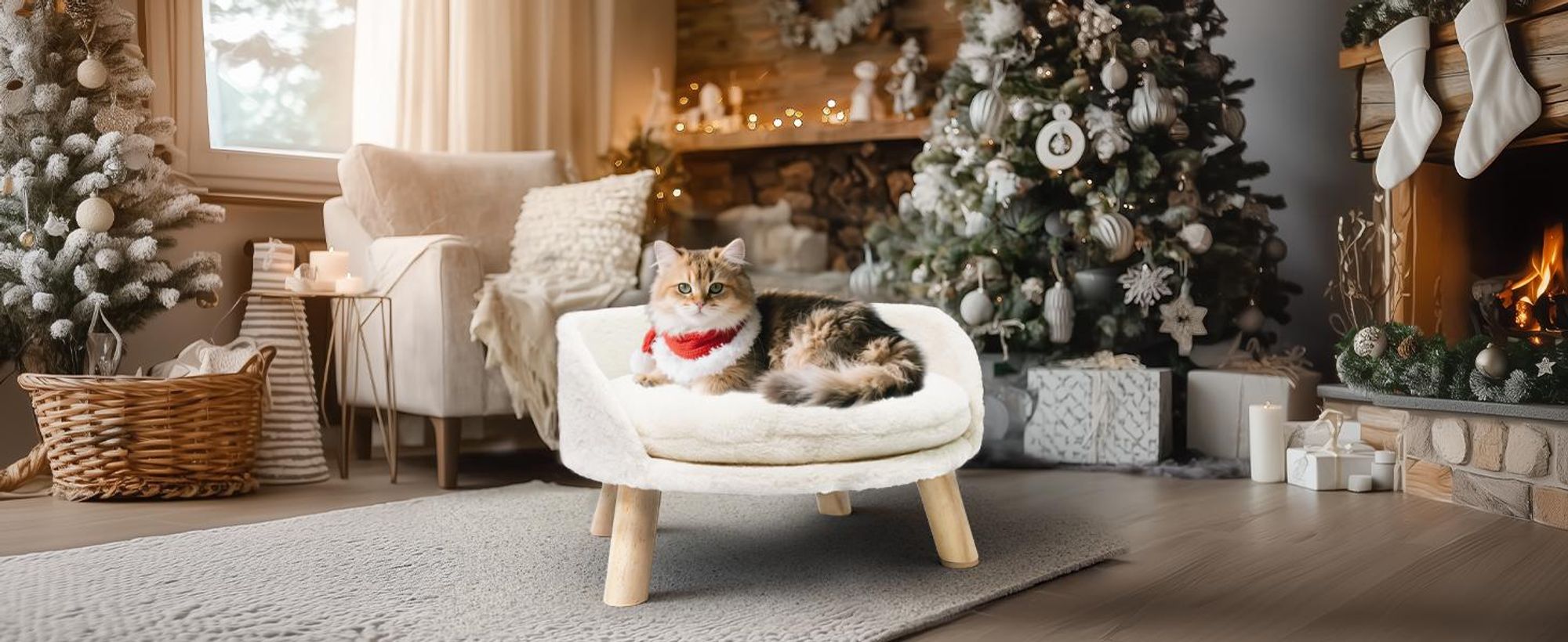 WISFOR Hundesofa mit Weichem Bezug, Haustiersofa Katzensofa Holzbeinen Rückenlehne,Hundebett 51.5x32cm