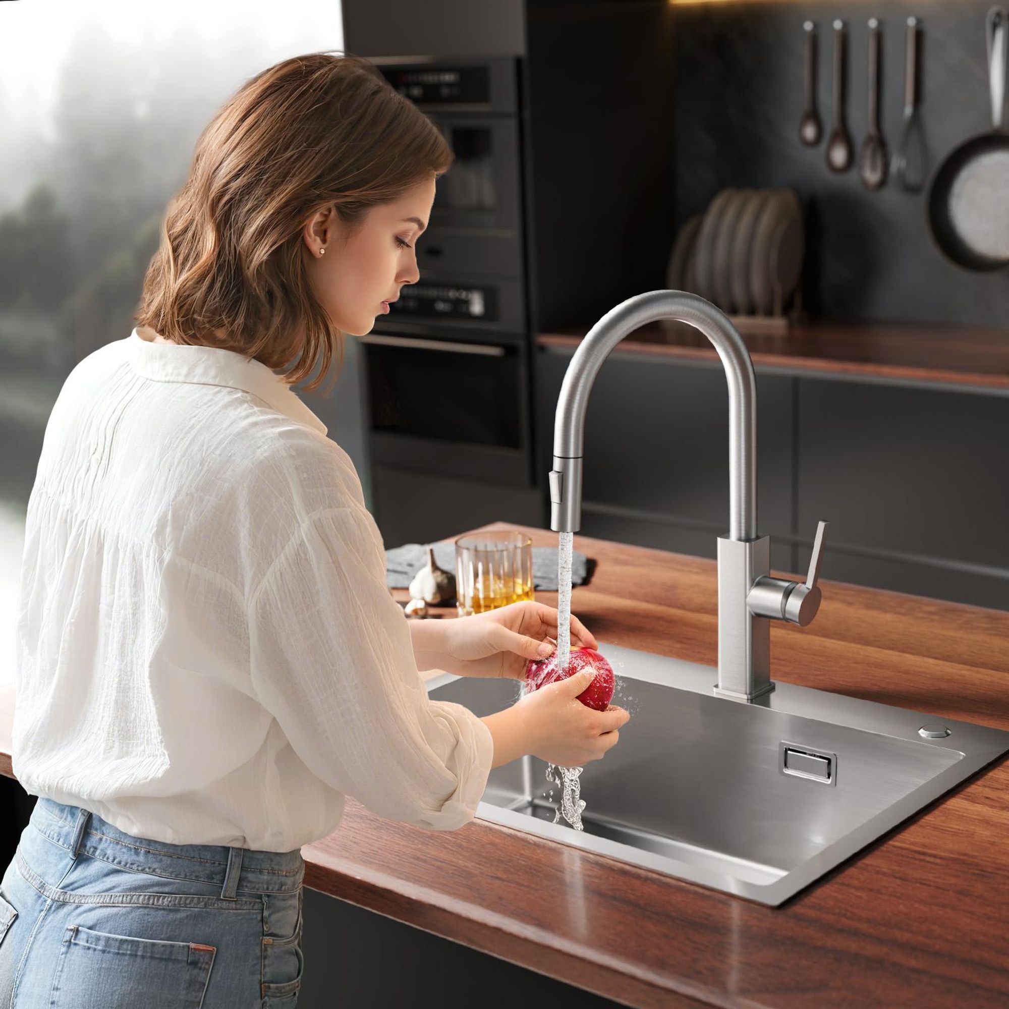 Wasserhahn Küchenarmatur, 360° Drehbar Spültischarmatur, Cecipa Ausziehbare Küchenarmatur 304 Edelstahl, Ausziehbarer Wasserhahn, Gebürstet