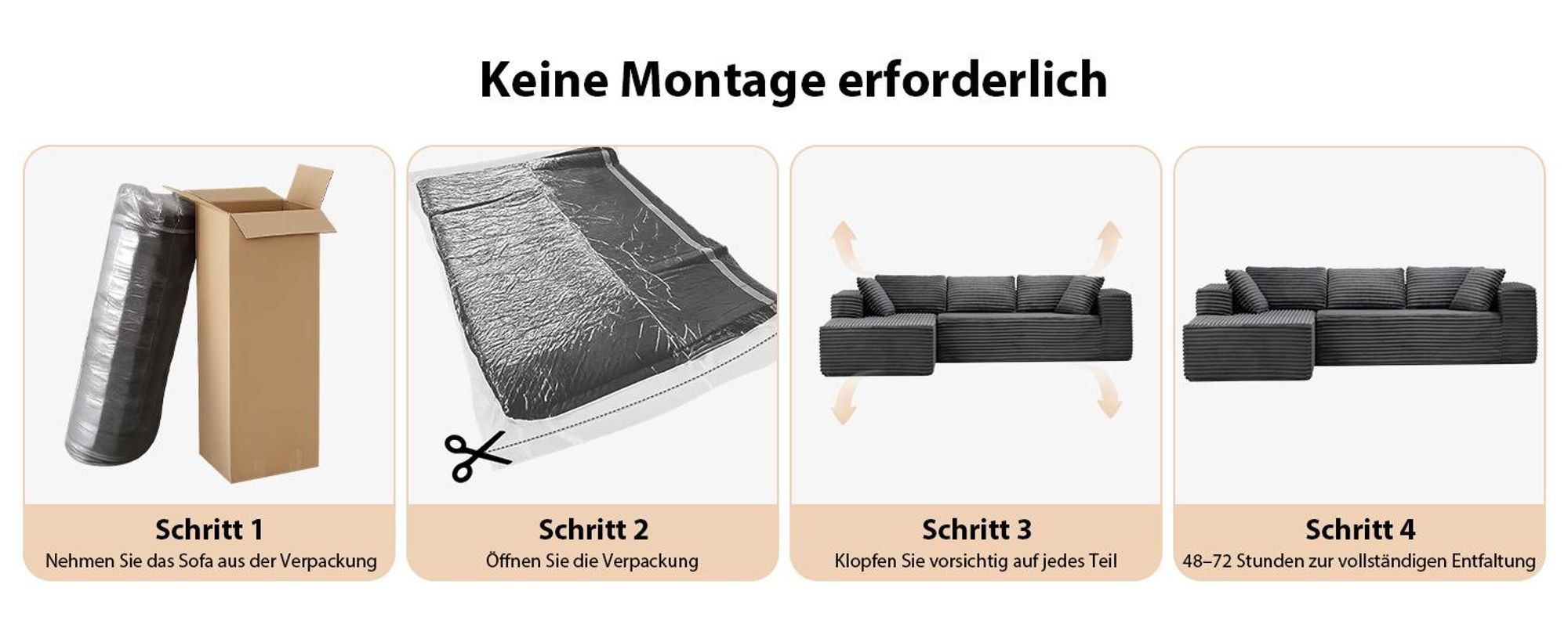 COMHOMASofa Big-Sofa, L-förmige Sofa, Couch Ecksofa, Chaiselongue Schlafsofa mit tiefer Sitzfläche und breiten Armlehnen, Cordstoff dunkelgrau-R
