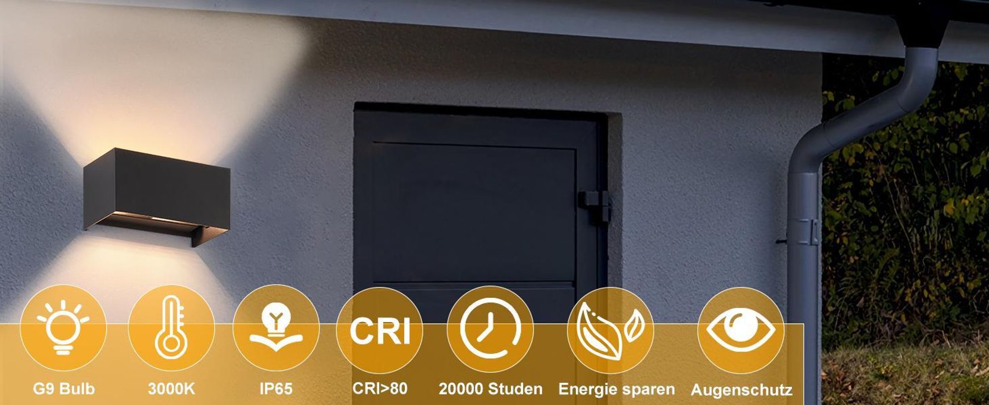 ZMH LED Wandleuchte 2ER Aussen Wandlampe Schwarz Up und Down Außenlampe IP65 Wasserdicht Warmweiß G9 Einstellbar Lichtstrahl Wandstrahler für Wohnzimmer Garten Terrasse Flur