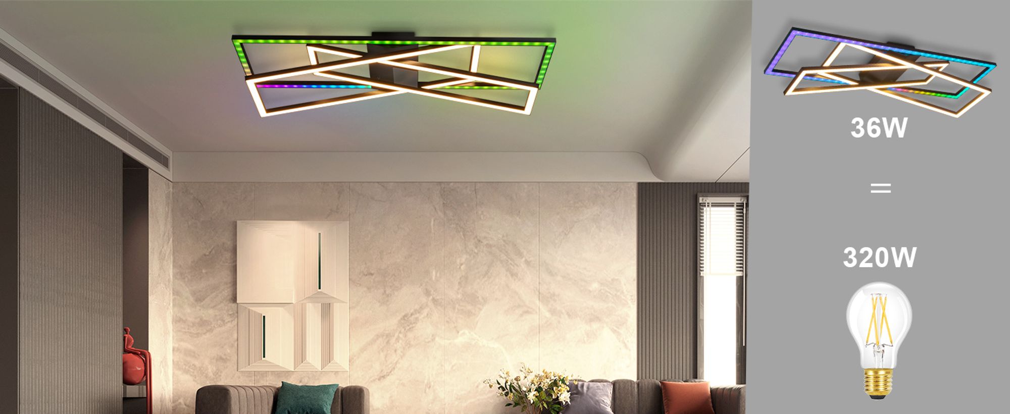 ZMH Deckenlampe LED Deckenleuchte RGB Dimmbar mit Fernbedienung Wohnzimmer 36W Schwarz Schlafzimmerlampe Farbwechsel Modern Flur Deckenleuchten