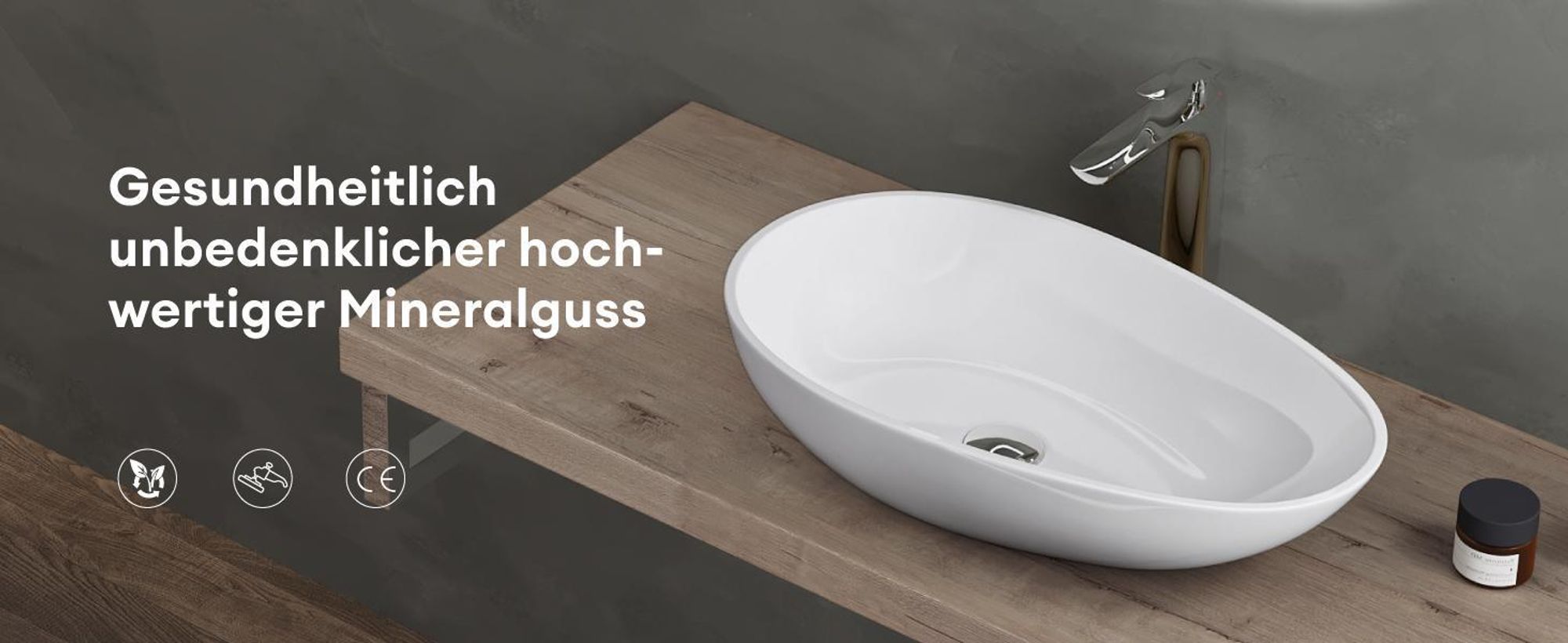 doporro Aufsatzwaschbecken Weiß matt oval BTH: 59,8x36x14 cm Mineralguss Waschbecken ohne Armaturloch Colossum809