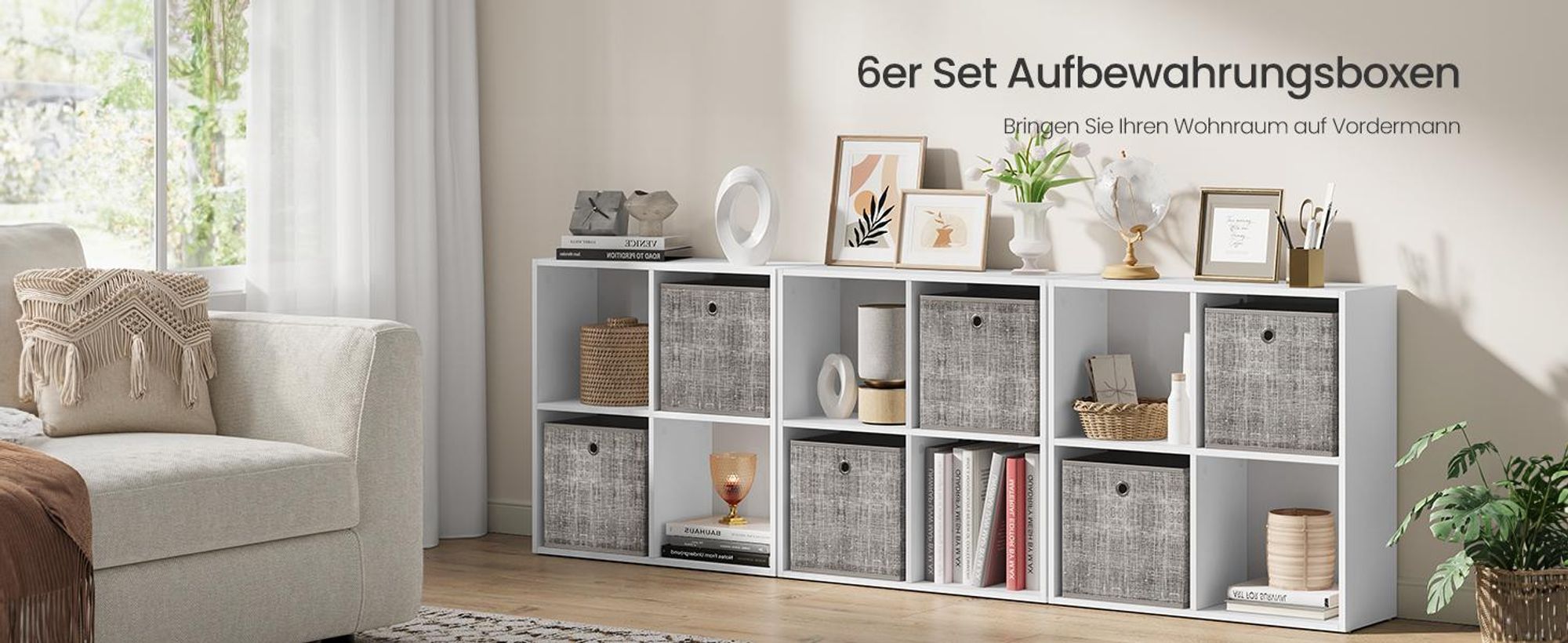 SONGMICS Ordnungsboxen, 6er Set, aus Vliesstoff mit Griff, 30 x 30 x 30 cm, Organizer Box, für Würfelregal, Faltbox, taupe