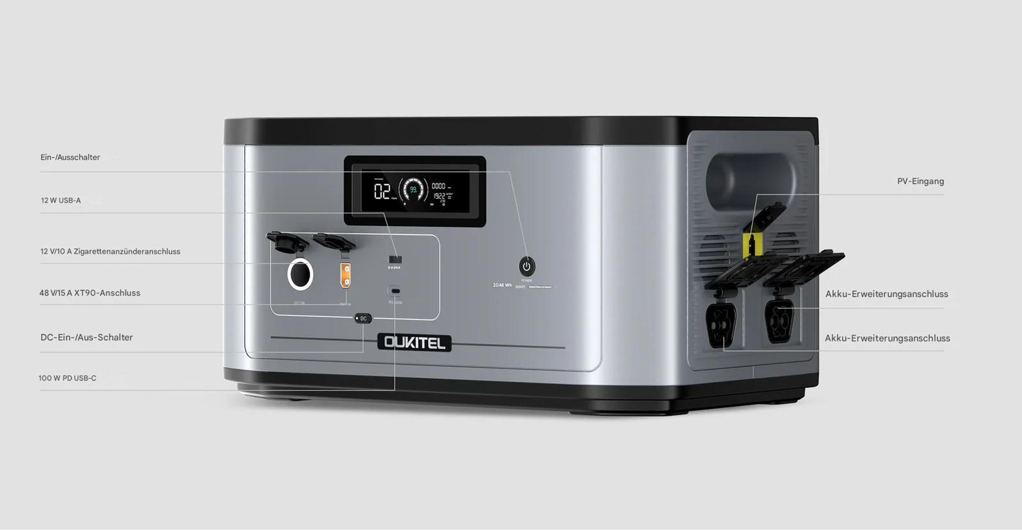 OUKITEL B2000 Erweiterungsbatterie 2048Wh LiFePO4, 3500 Zyklen, 100W USB-C