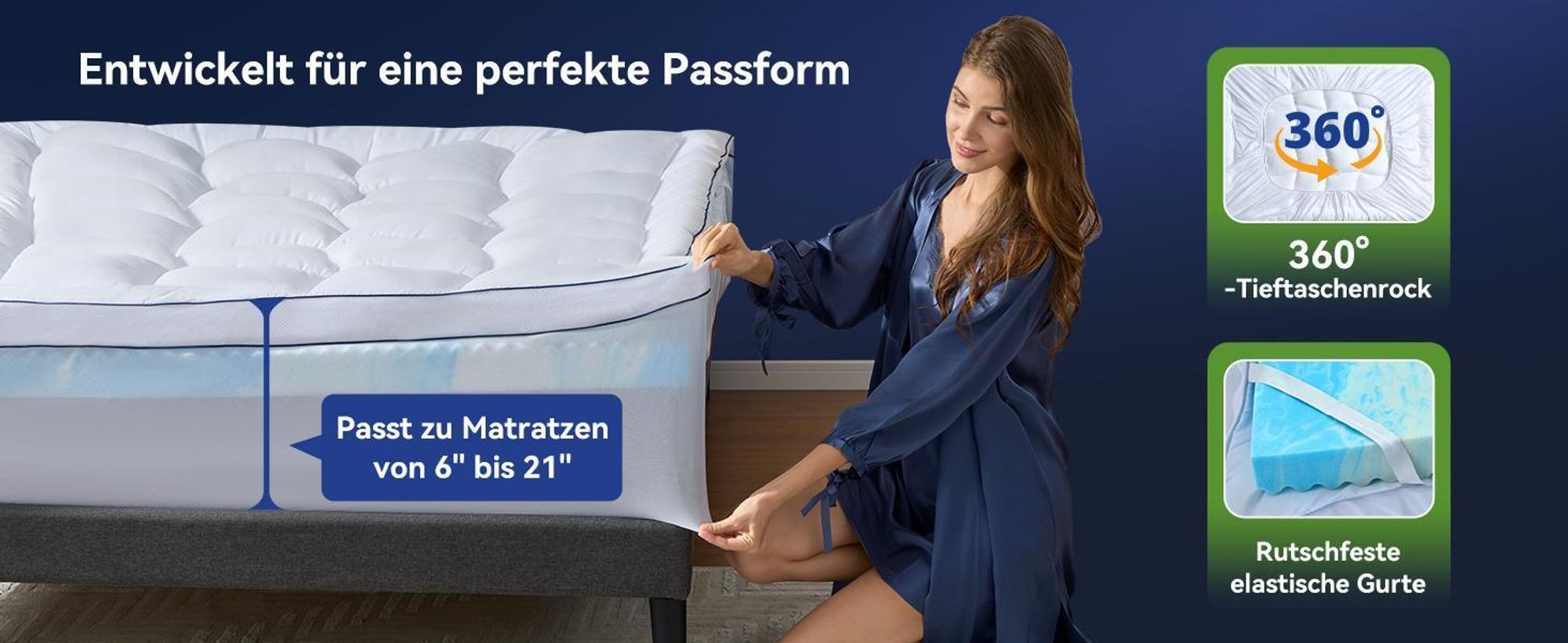 NicePlus Topper, 140x200x7cm, 5-Zonen Gel-Schaum - Für erholsamen Schlaf, 360° Mesh für alle Matratzen, H2/H3