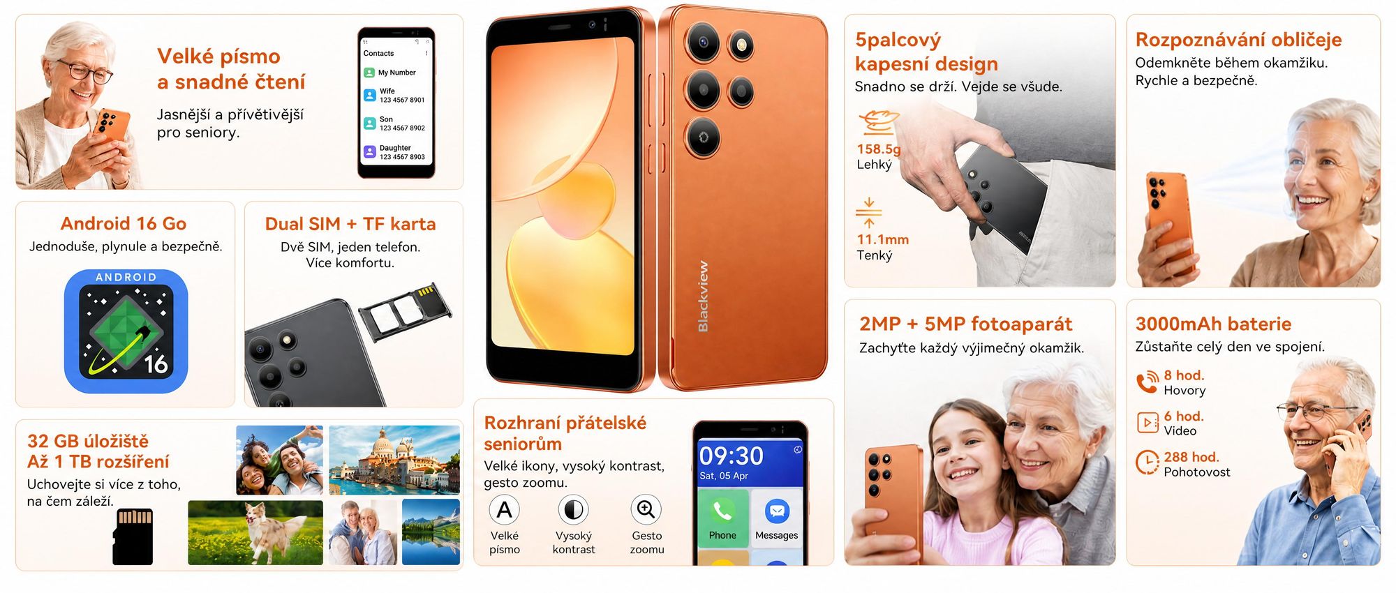 Blackview OSCAL Tiger 12 Android mobilní telefon bez smlouvy, 6,78" smartphone 8GB+128GB (rozšiřitelný), 64MP fotoaparát/5000 mAh/4G dual SIM/otisk prstu, šedý