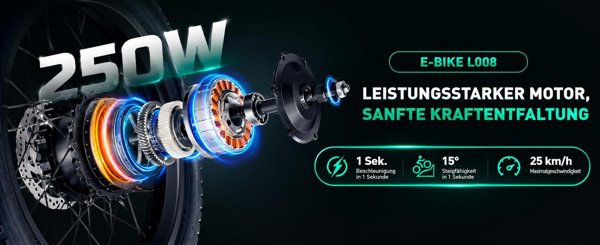 Runetic E-Bike, Foldable E-Bike, 36 V 13 Ah Akku bis zu 100 km, 20 x 3,0 Zoll, SHIMANO 7-Gang, 250 W Motor & 25 km/h - Grün