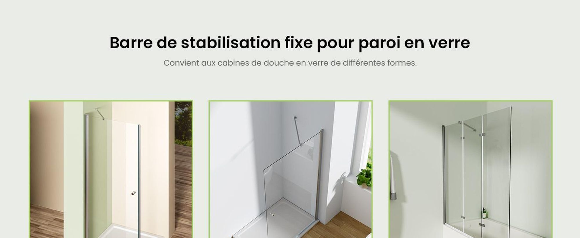 S'AFIELINA Stabilisateur de cabine de douche Barre de stabilisation en alliage d'aluminium pour paroi de douche épaisseur de verre 5-6mm, support mural longueur de réglage 500mm ,2 pièces