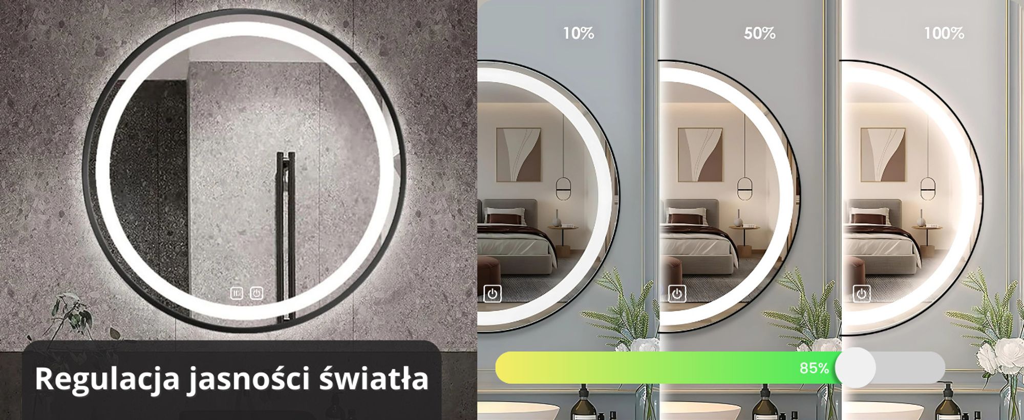 SAVE ®HOME Okrągłe lustro łazienkowe LED - 60 cm - PODŚWIETLANE - Z RAMĄ LOFT - 3 BARWY ŚWIATŁA - ŚCIEMNIALNE - BEZ PARY - DOTYKOWE - LUSTRO ŚCIENNE