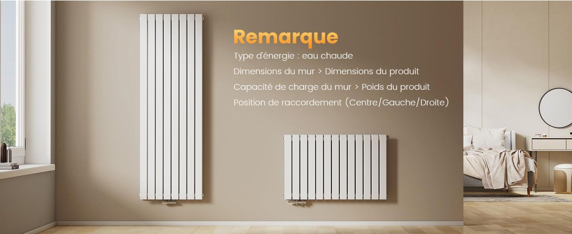 EMKE Radiateur Horizontal, Panneau de chauffage design 630x620mm Blanc Double épaisseur plat Raccord latéral Chauffage, 826W sans thermoplongeur