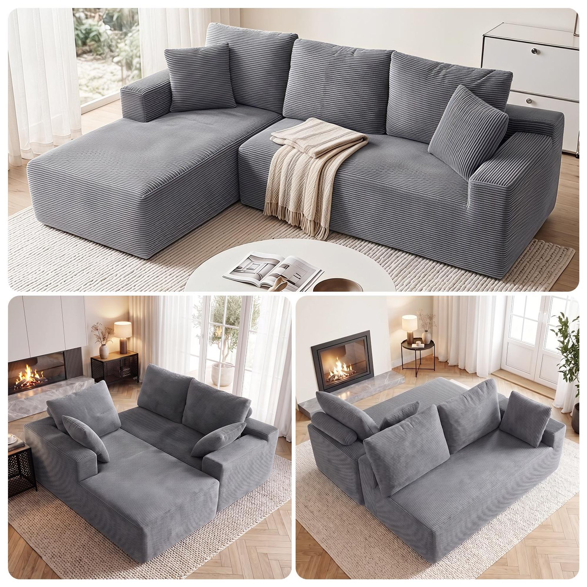 OYAJIA Ecksofa, modulares Sofa 240 cm breit, vakuumverpackt, Schlafsofa, Keine Montage erforderlich, mit großer Chaiselongue , für Wohnzimmer, Gäste