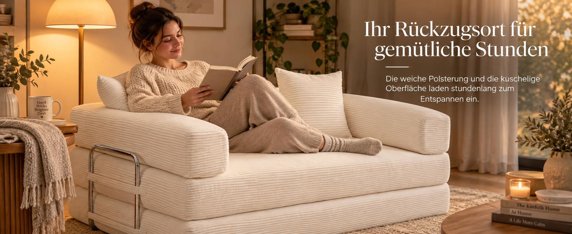 PixelPilot Schlafsofa 2-Sitzer aus Cord, ausklappbar, modular & montagefrei, weich und robust für Wohnzimmer
