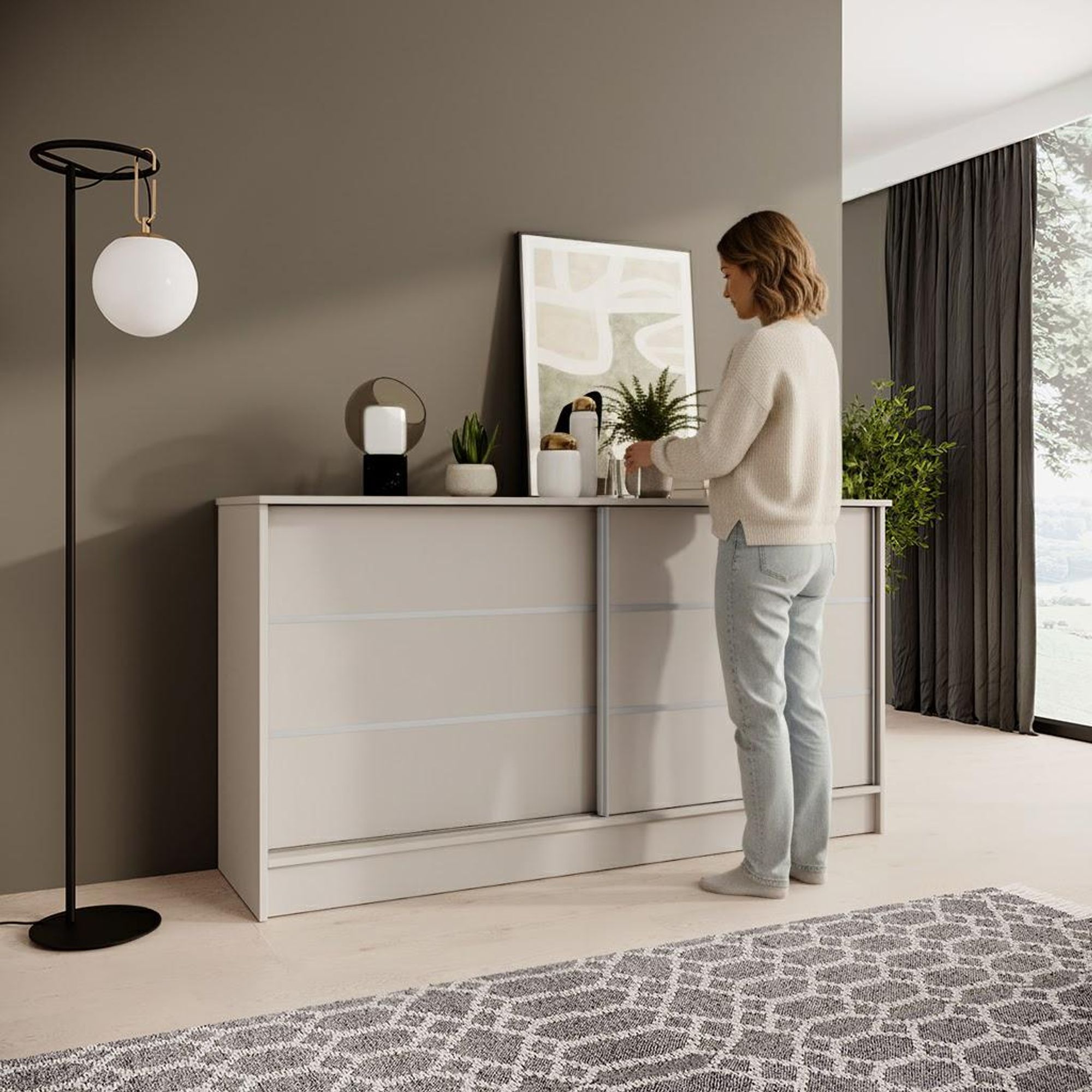 BEAUTYSOFA Kommode MIRELA 160 cm Kaschmir, Sideboard mit 2 Schiebetüren, Highboard  mit dekorativen Zierleisten, Moderne Anrichte, Viel Stauraum