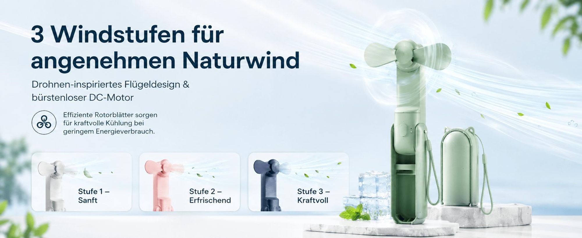 Handventilator USB Mini 3 Windstufen, 10 Stunden Laufzeit, Extrem Starker Wind