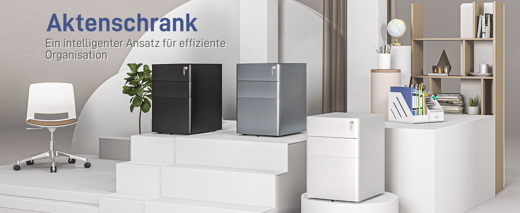 Vinsetto Rollcontainer, mobiler Aktenschrank mit 3 Schubladen, Büroschrank, Aufbewahrung, Stahl, Weiß, 39 x 48 x 59 cm