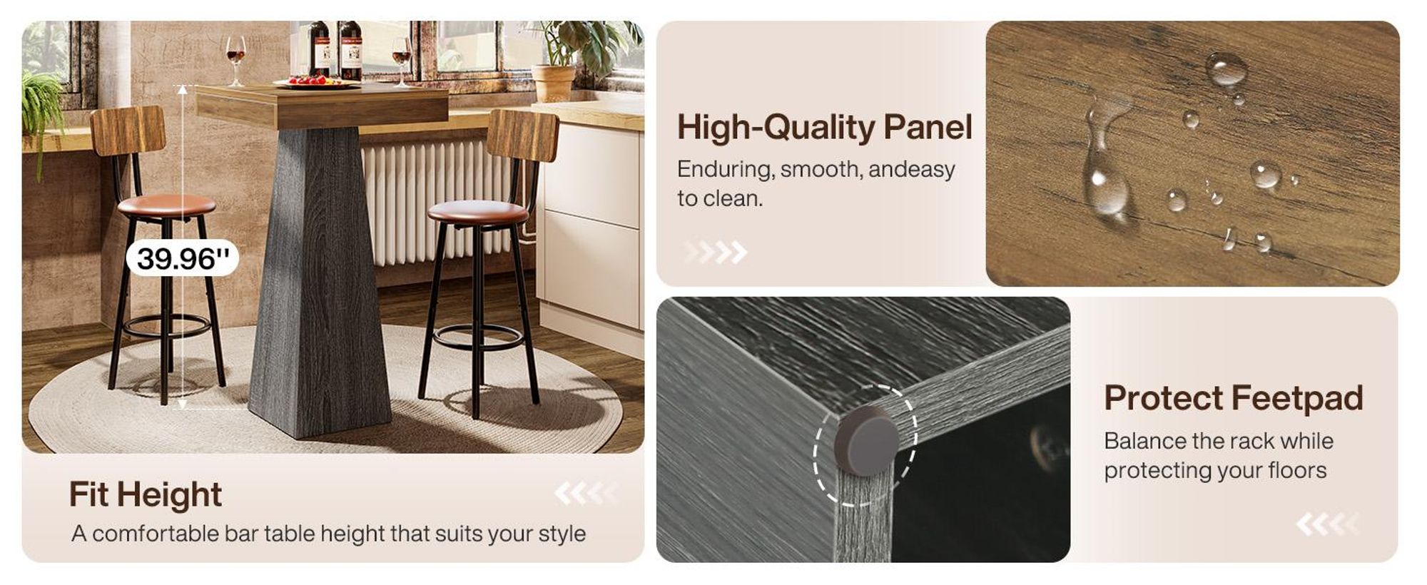 Tribesigns 100 cm quadratischer Bartisch, hoher Bistrotisch für kleine Räume, kleine Hausbar mit hoher Tischplatte, Küchentisch, Stehtisch(nur Tisch)