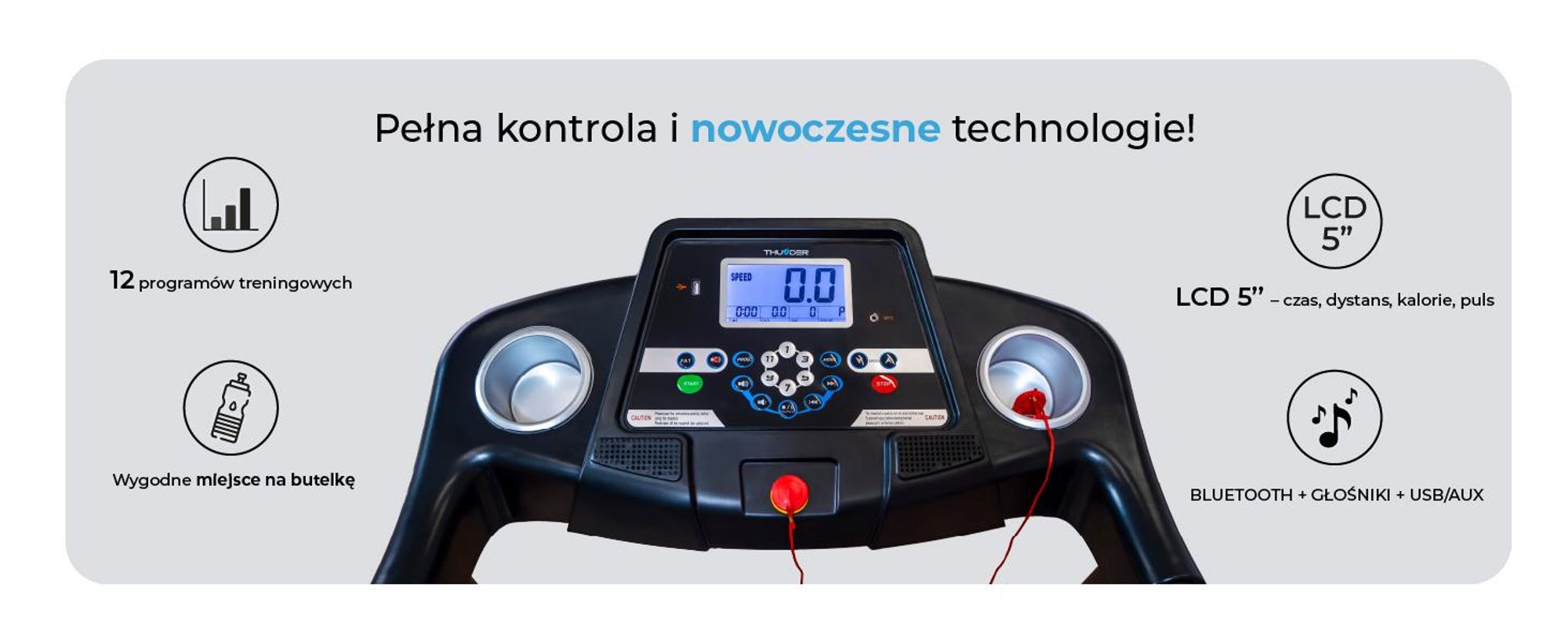Bieżnia Thunder ICON BLACK 115x42cm 17km/h FitShow składana Bluetooth