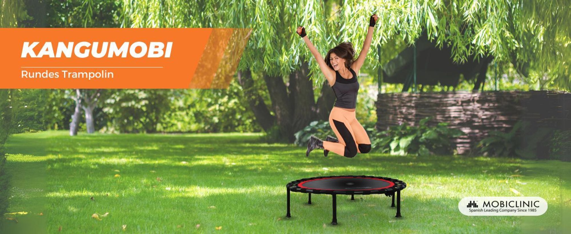Mobiclinic Kangumobi, Fitness Trampolin, Zusammenklappbar, Indoor und Outdoor, Ø 101 cm, 2 Widerstandsbänder, bis 150 kg, mit höhenverstellbarer, Rot