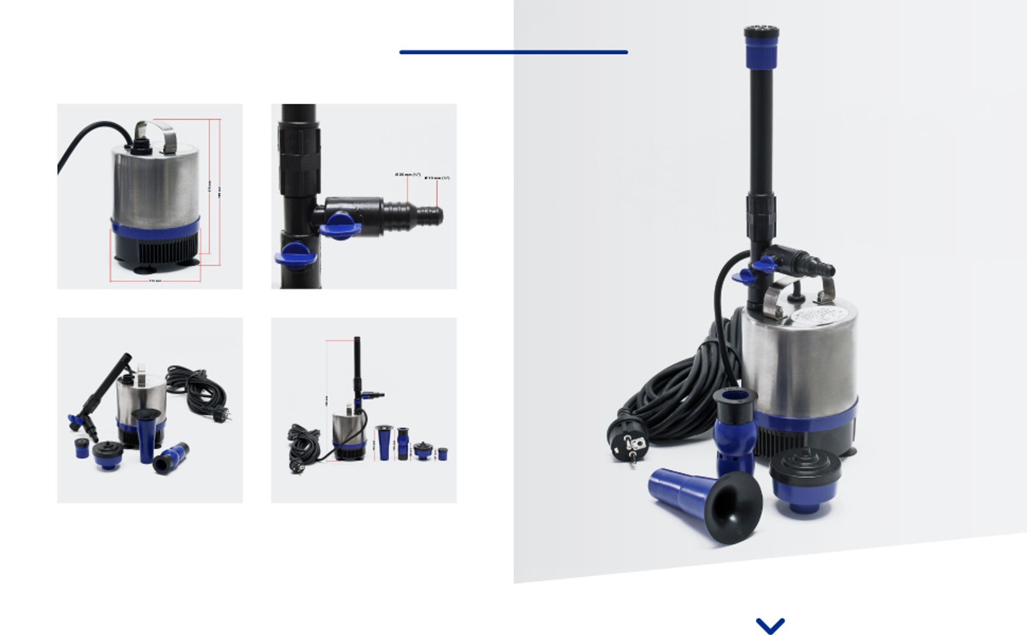 Wiltec Edelstahl Springbrunnenpumpe 50 W 1750 l/h, max. Fontänenhöhe 1,6 m, Teichpumpe inkl. 3 Aufsätze für verschiedene Fontänen, Aquariumpumpe