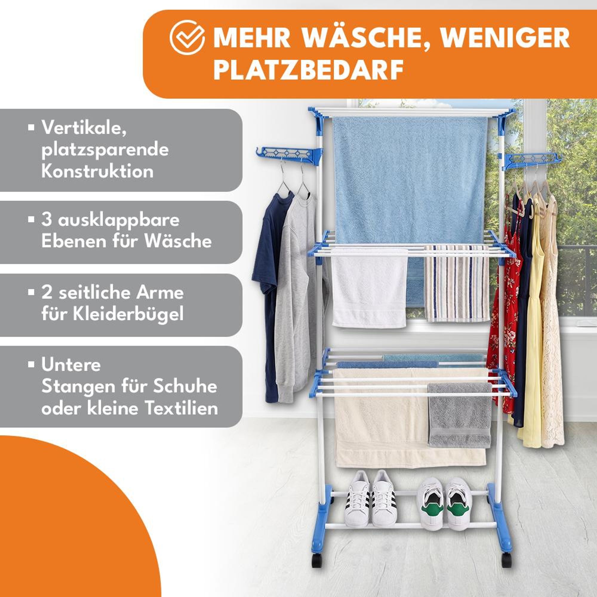 KRUMAD Wäscheständer Wäscheturm, Wäschetrockner klappbar, Trockenständer für Kleidung, Handtücher und Textilien