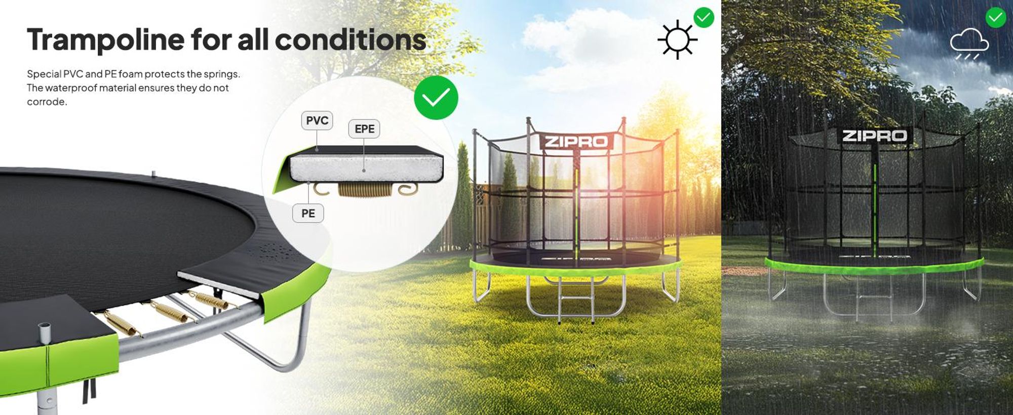 ZIPRO Trampolína Jump Pro IN | 6FT Ø 183 cm | Záhradná trampolína, detská trampolína, kompletná sada vrátane vnútornej siete, ochranného krytu okrajov, na vonkajšie použitie, zelená
