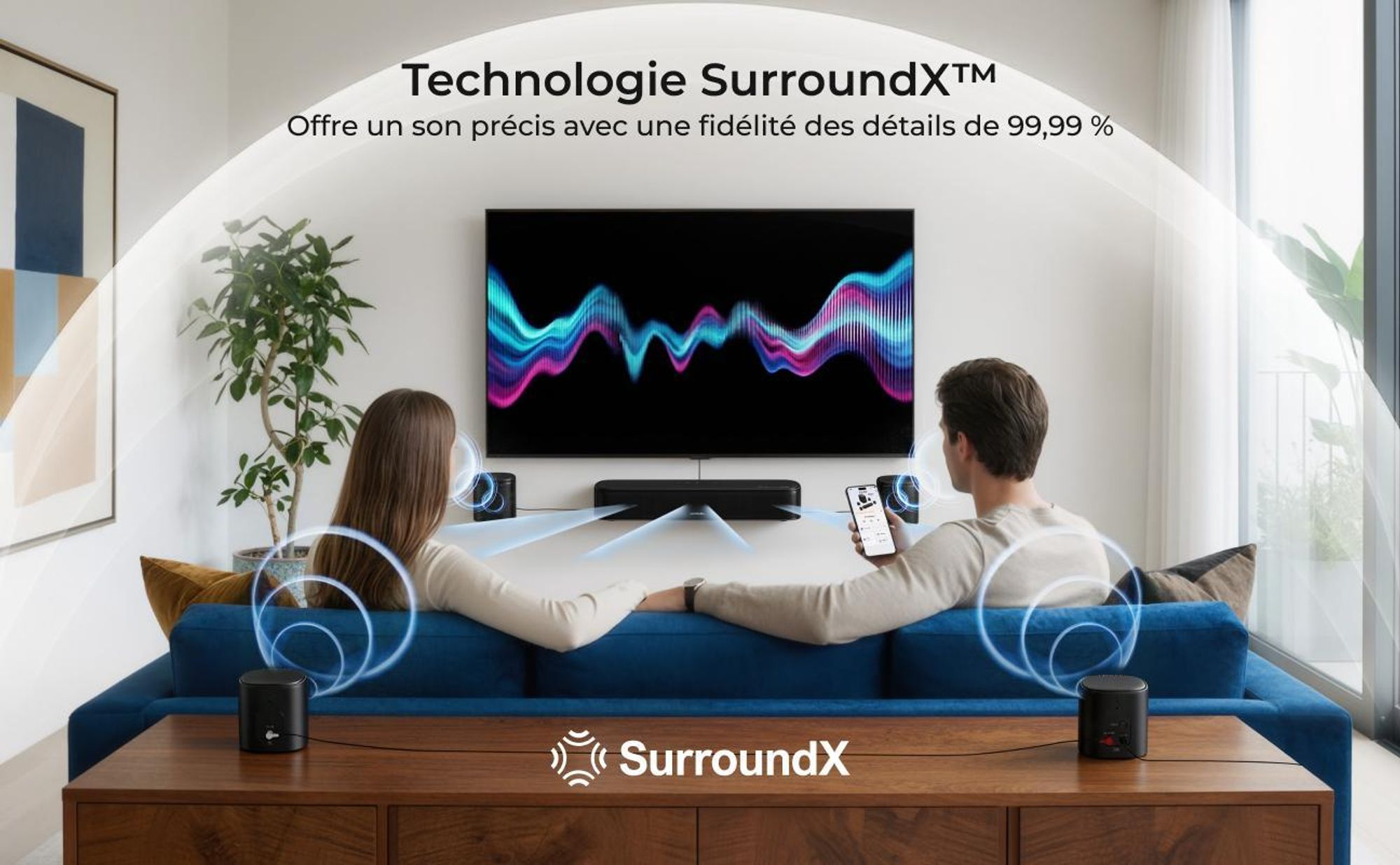 ULTIMEA Aura S5T Barre de son 7.1 Dolby Atmos avec caisson de basses, système audio surround, contrôle via application, 4 enceintes surround, 420 W