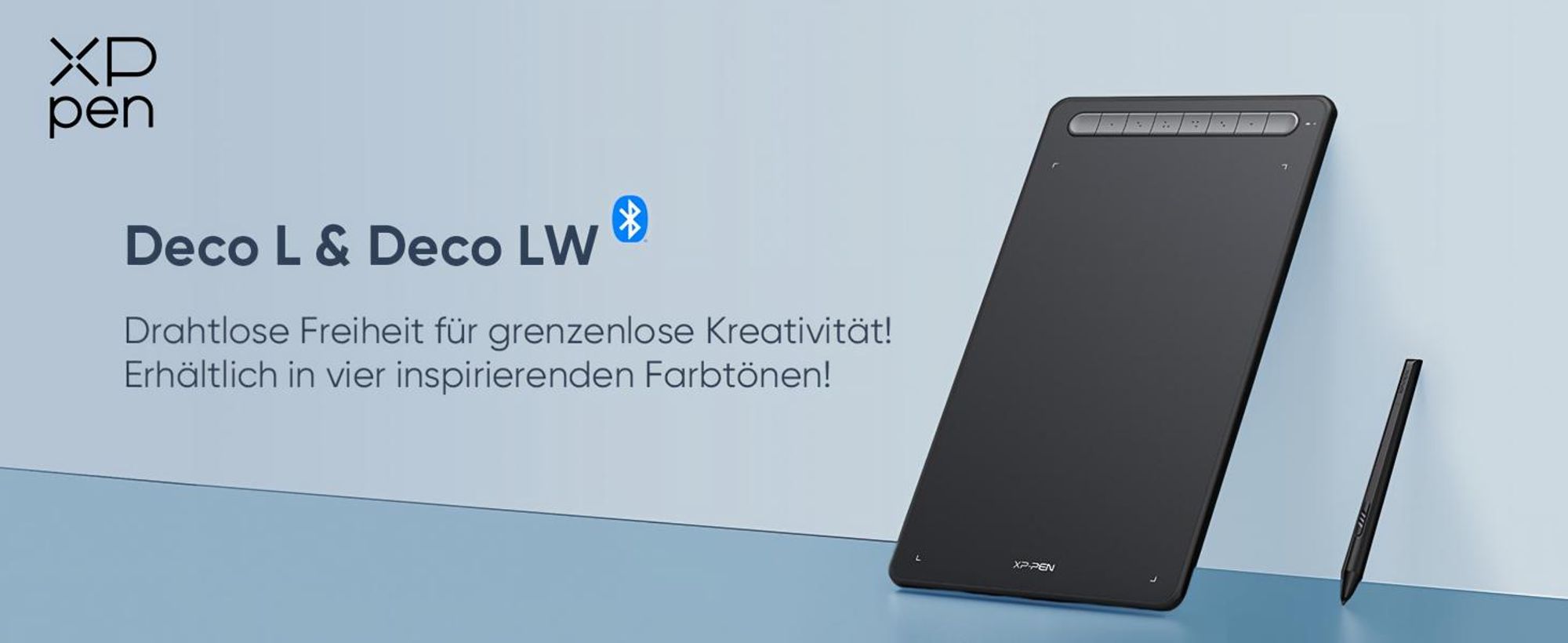 XPPen Deco LW 10 x 6 Zoll Grafiktablett mit Bluetooth-Funktion 8 anpassbare Schnelltasten, X3 Elite Stift Zeichentablett Tablet zum Zeichnen (Schwarz)